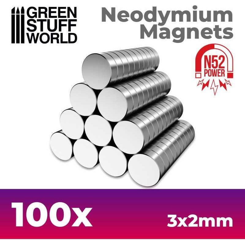 GREEN STUFF WORLD Neodymium Magnets 3x2mm – 100 units (N52)