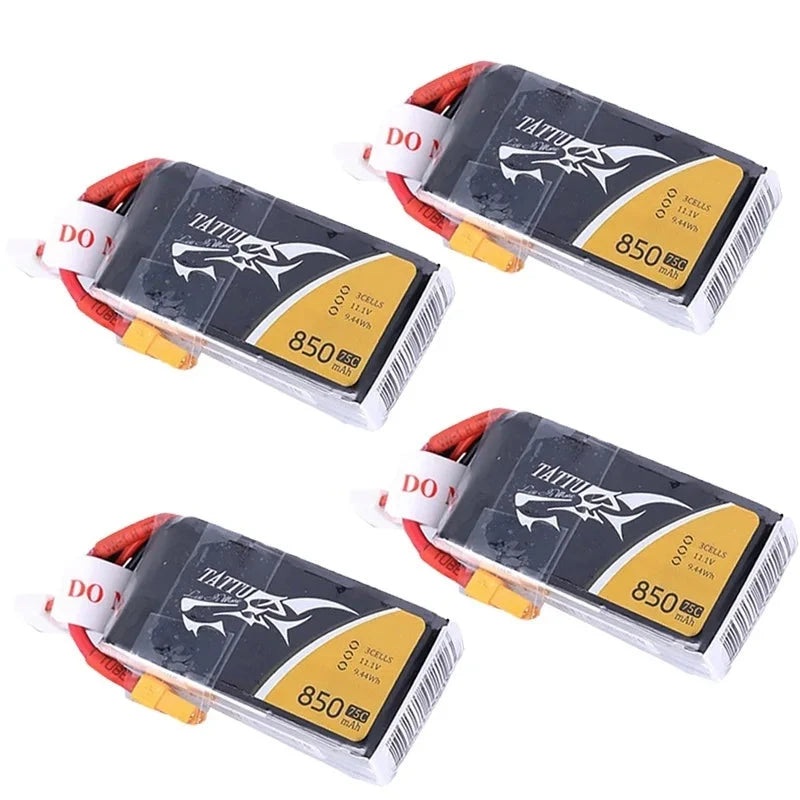 4Pcs TATTU11.1/14.8V 3S/4S 850mAh 75C LipoBatteryForRCHelicopterQuadcopter FPVRacingDrone 4Pcs 11.1V With XT30