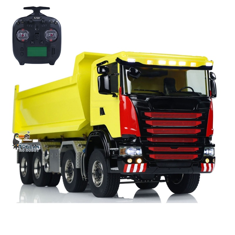 Metal 1/14 8×8 Hydraulic RC Roll Off Dumper Truck Engineering Vehicle Model Differential Lock Axles 3Speed U-shaped High Bucket
