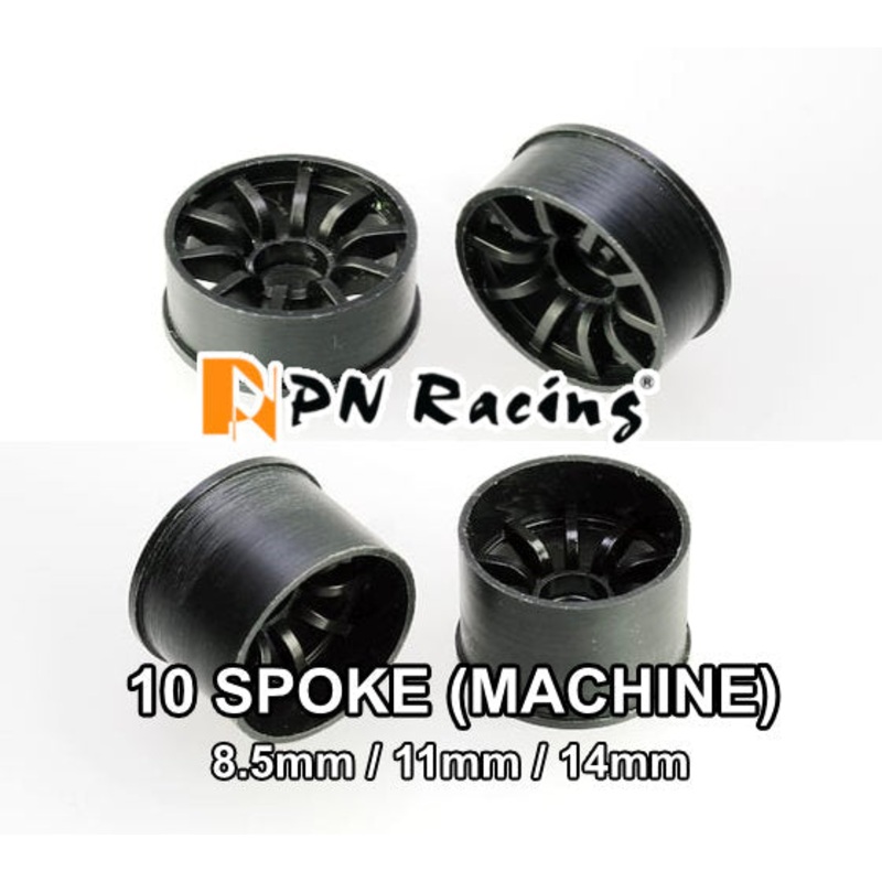 2WD Machine Cut – 10 Spoke Wheels BLACK – RWD Rims for Mini-Z (1-28) (8.5mm – 11mm – 14mm) [PN Racing] 8.5x20mm 0mm