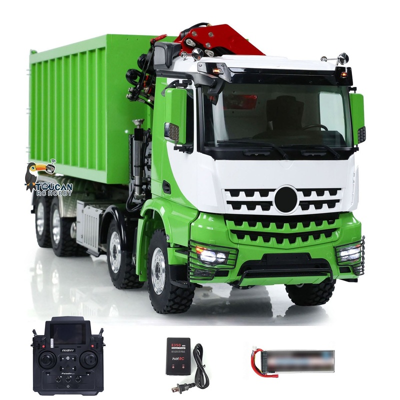 Metal LESU 1/14 RC Hydraulic Crane Dump Truck 8×8 RTR Car 3348 Dumper Waste Bin PL18EV Remote Controller Vehicle 2-Speed Gearbox