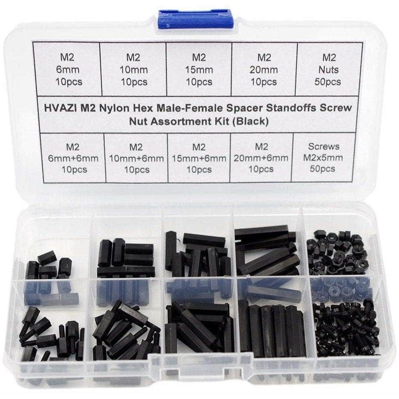 M2 Nylon Hex Male-Female Spacer Standoffs Screw Nut Assortment Kit (Black) for 2″/3″ and 20×20 Rigs