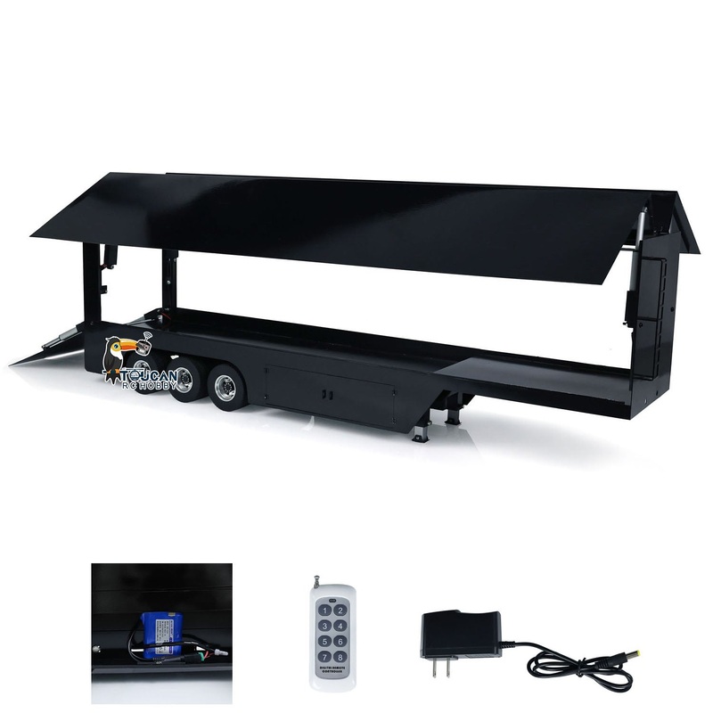 Metal 1/14 RC Mobile Stage Vehicles Remote Controlled Roadshow Trailer Truck for Performance Hobby Model Painted Assembled Black