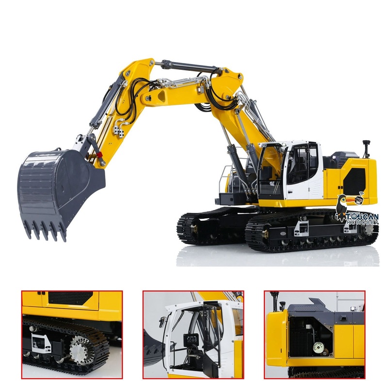 LESU 1/14 3-arm Aoue-LR945 RC Hydraulic Digger Metal Radio Controlled Excavator Painted Assembled PNP Hobby Model Light System Yellow&Blue&Gray