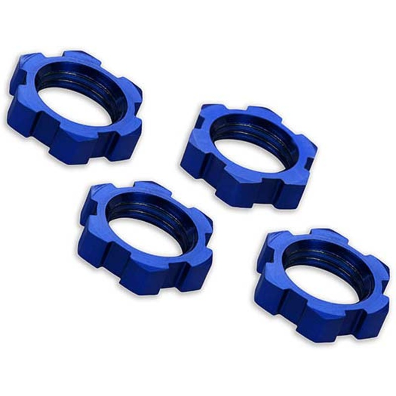 Wheel nuts, splined, 17mm, serrated (blue-anodized) (4)