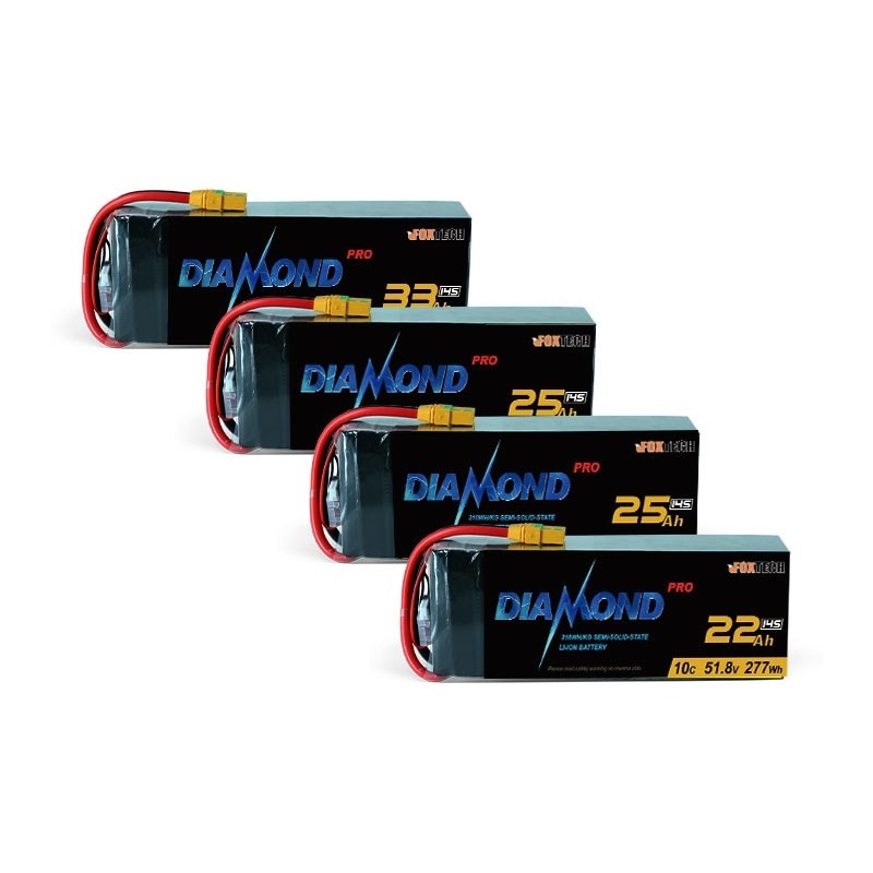Diamond Pro 12S 44.4V 10C Semi Solid State Li-ion Battery Series – 310WH/KG 22000~33000mAh High Energy Density Power Solution for UAV Drones 12S 22000mAh