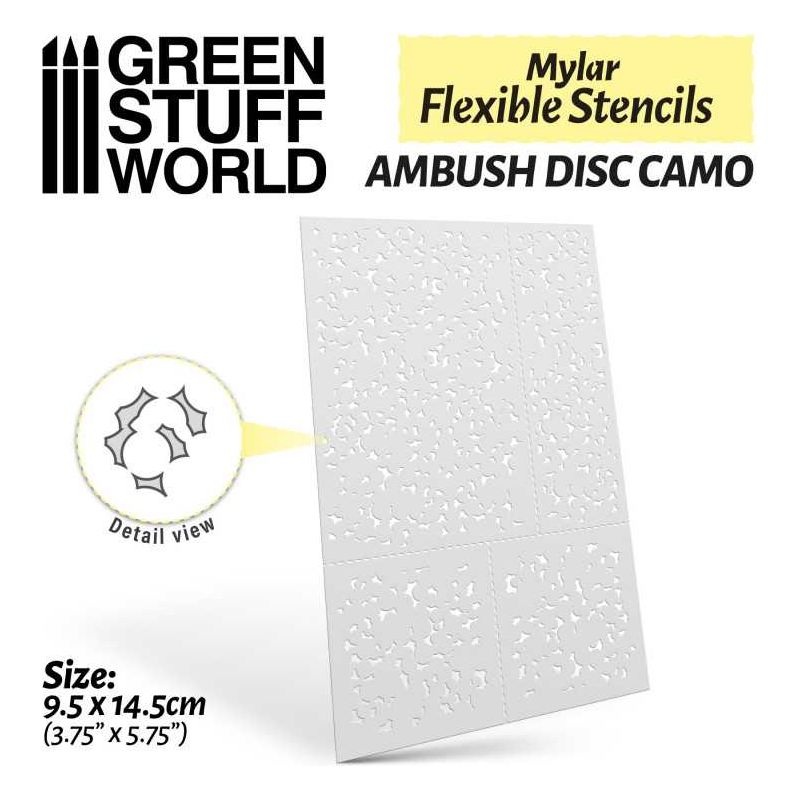 GREEN STUFF WORLD Flexible Stencils – AMBUSH DISC CAMO (Various Sizes)