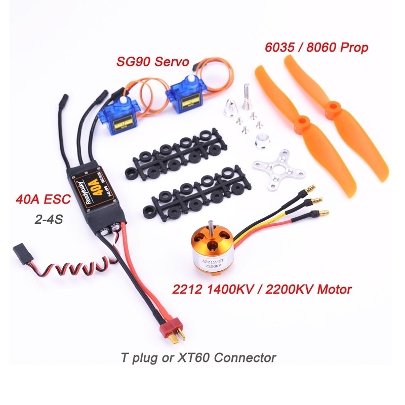 A2212 2212 1400KV / 2200KV Brushless Motor 40A ESC 6035 / 8060 Propeller SG90 9G Micro Servo for RC Fixed Wing Plane Helicopter 2212 1400KVMotor