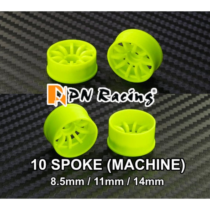 2WD Machine Cut – 10 Spoke Wheels YELLOW – RWD Rims for Mini-Z (1-28) (8.5mm – 11mm – 14mm) [PN Racing] 8.5x20mm 0mm