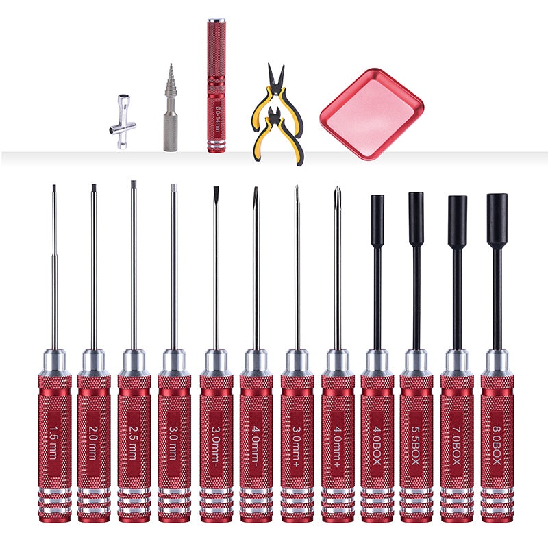 Hex Screwdriver Hole Opener Pliers Ruler Scissor Flathead Phillips Driver Tool Kits for RC Drone Boat Radio Control Car DIY Model A