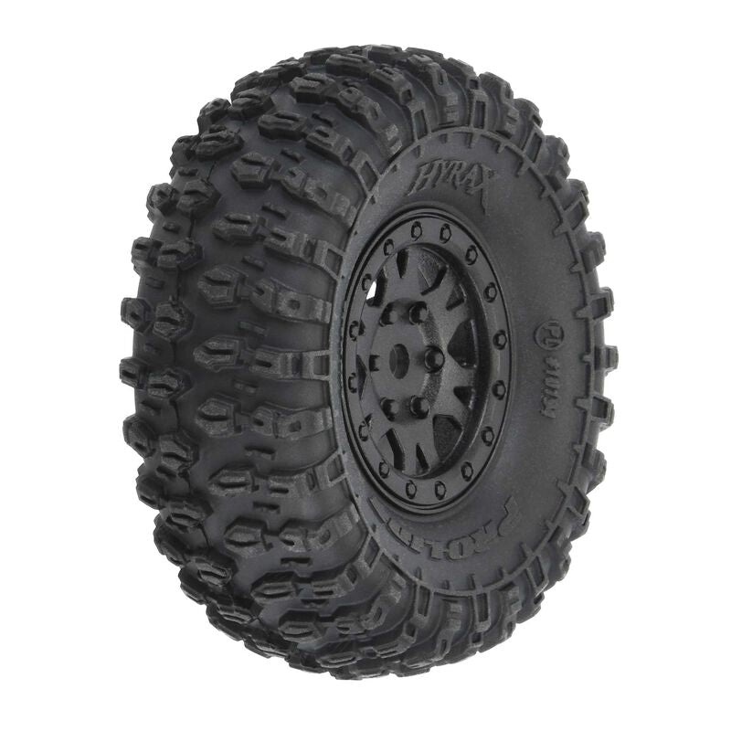 10194-10 – Pro-Line 1/24th Hyrax Front/Rear 1.0″ Tires Mounted 7mm Black Impulse (4): SCX24
