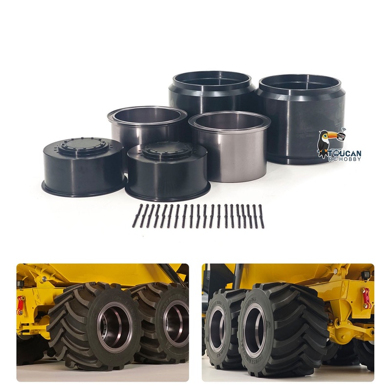 Widened Metal Wheel Hub 135X80MM Rubber Tire Tyre for JDM-198 ZW370 RC Hydraulic Loader Model JDM-166 Articulated Truck DIY Vehicle 1Pair Widened Metal Wheel Hub