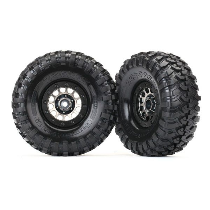 8174 Traxxas Tires & wheels, assembled (Method Race Wheels 105 Beadlock 1.9″ black chrome beadlock wheels