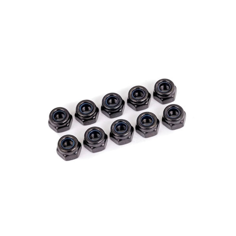 Traxxas Nuts, 4mm nylon locking, black (10)