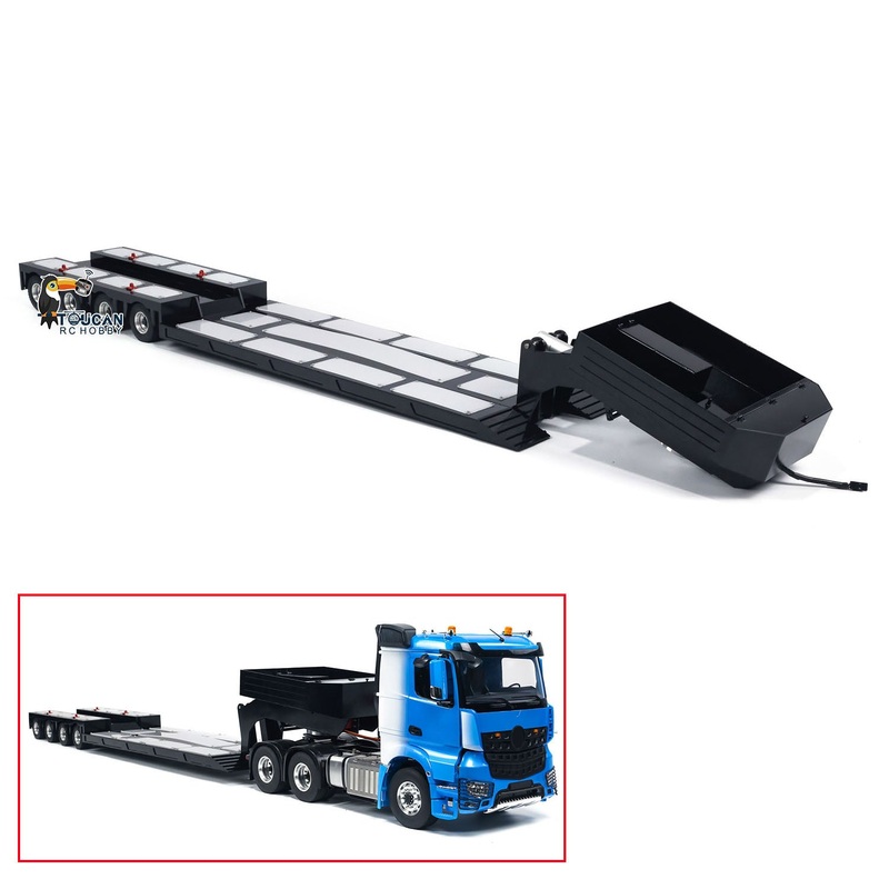 4-Axle Metal Extendable Semi-trailer for 1/14 RC Tractor Truck Radio Control Car Painted Hobby Model DIY Parts Rear Light LED