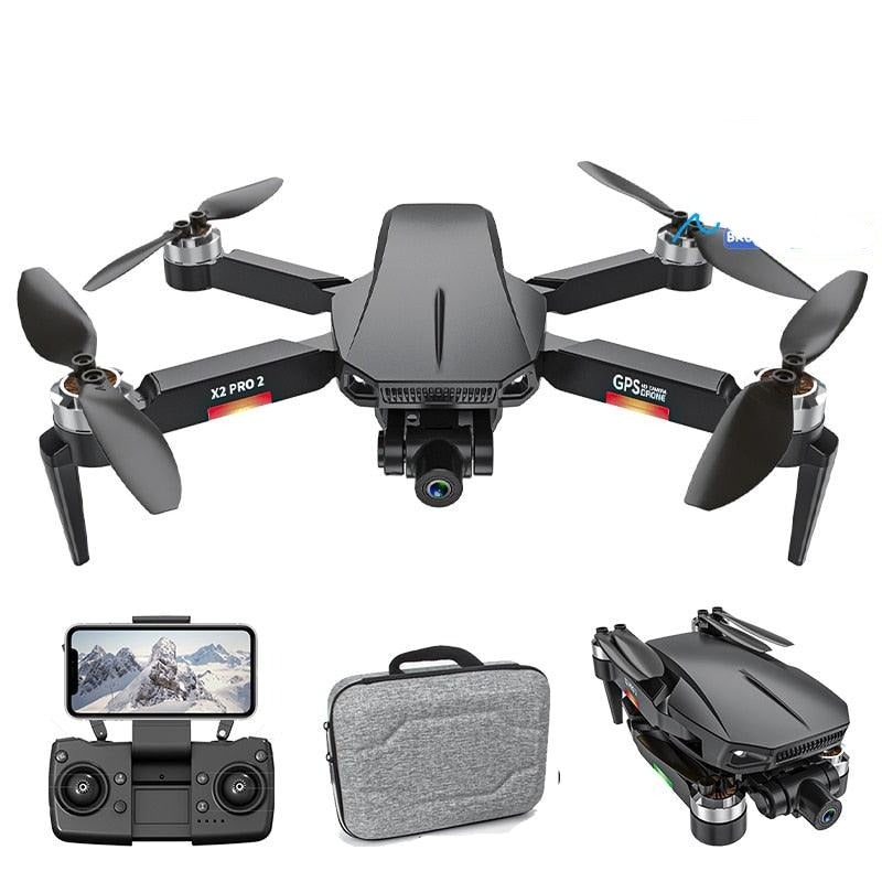X2 Pro2 GPS Drone – 2023 New 4K HD 1080P Dual Camera Mechanical 2-Axis Gimbal Dual Camera 5G WIFI Brushless Foldable Quadcopter Professional Camera Drone 4K Black Bag