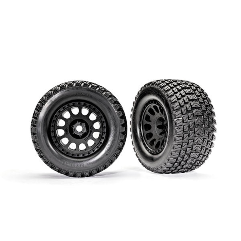 TRAXXAS Tires & wheels, assembled, glued (XRT Race black wheels, Gravix tires, foam inserts) (left & right)