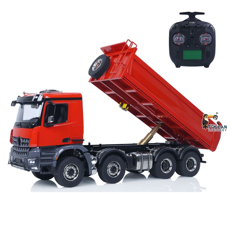 1/14 8×8 RC Hydraulic Dump Truck Metal Radio Control Tipper Car Sounds Lights PNP Painted Assembled Model ESC Servo Red