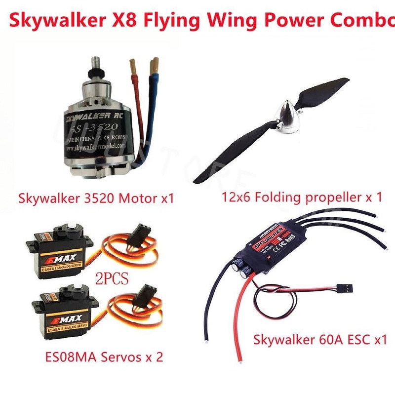 Skywalker X8 X7 Flying Wing Power Combo 12×6 Folding propeller + high performance Skywalker 3520 Motor + 60A ESC + ES08MA Servos