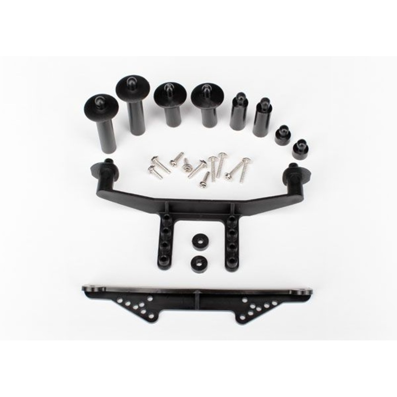 1914R Traxxas- Body mount, front & rear (black)/ body posts, 52mm (2), 38mm (2), 25mm (2), 6.5mm