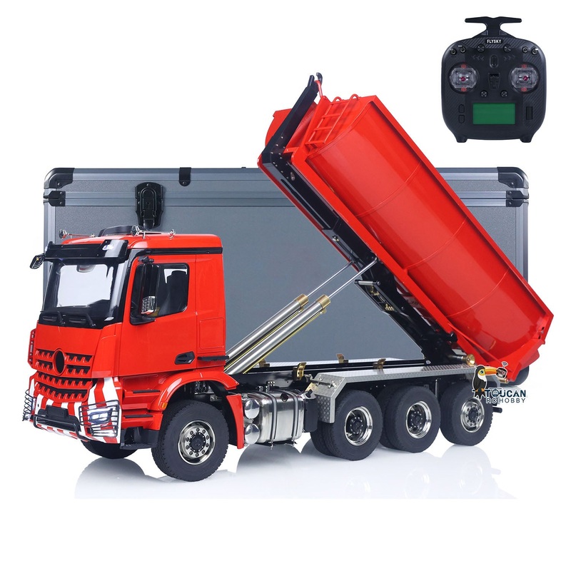 Metal 1/14 RC Hydraulic Dump Truck 8*8 3Speed Radio Controlled Roll Off Tipper 3363 Rear Axle Steering Light & Sound System Yellow
