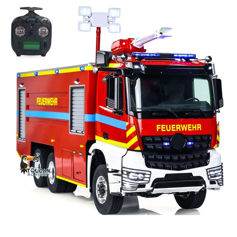 1/14 RC Fire Fighting Truck 6×6 Metal Chassis Remote Control Fire RTR Car Model Assembled and Painted 2-speed Transmission Comes without Battery & Charger