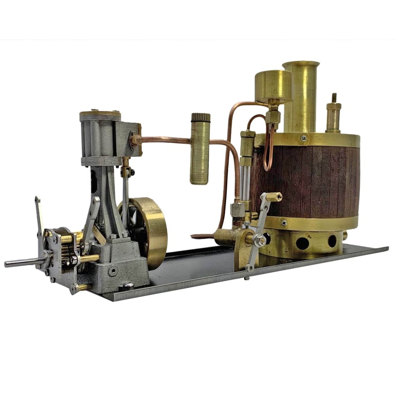 Single-cylinder Mini Steam Stirling Engine Kit with Gearbox Boiler for 50-100cm Ship
