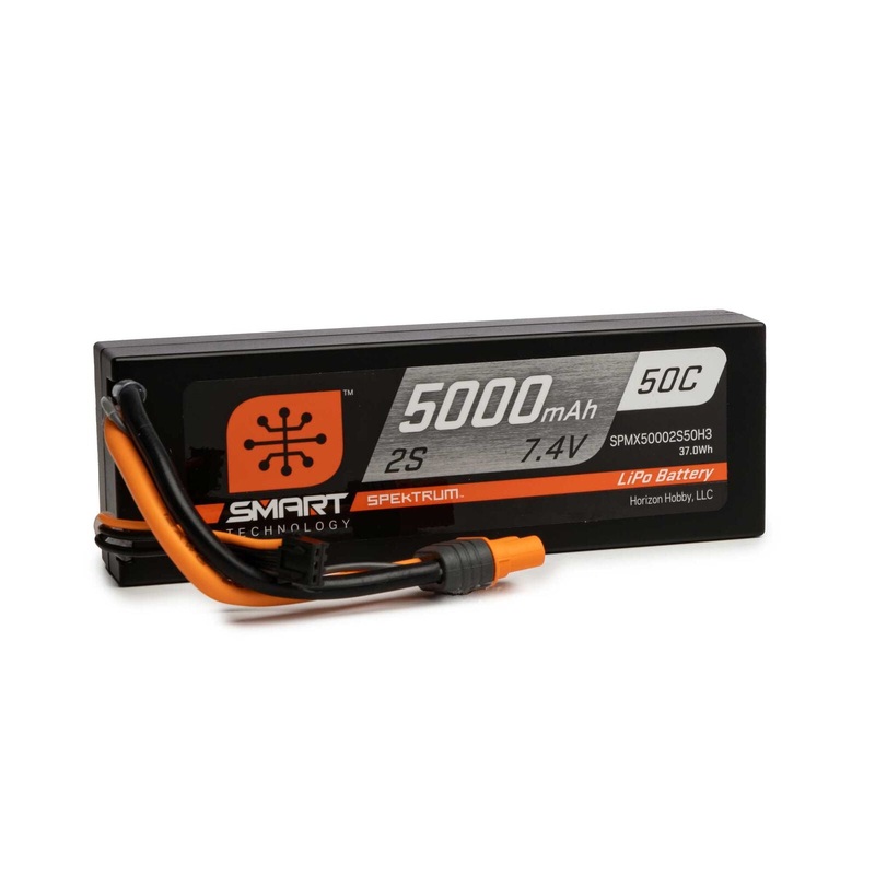 Spektrum RC 7.4V 5000mAh 2S 50C Smart Hardcase LiPo Battery: IC3
