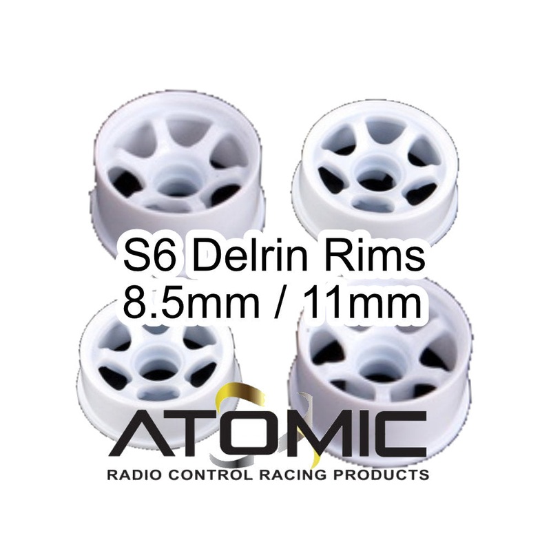 2WD S6 DELRIN WHITE 6-SPOKE Wheels Rims for Mini-Z (1-28) [Atomic] AR-276 AR-277 8.5×19.5mm 0mm