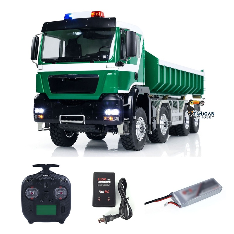 LESU 8×8 1/14 RC Hydraulic Roll On Dumper Truck RTR Radio Control Full Dump Cars Lights Sounds With Roof Warning Light