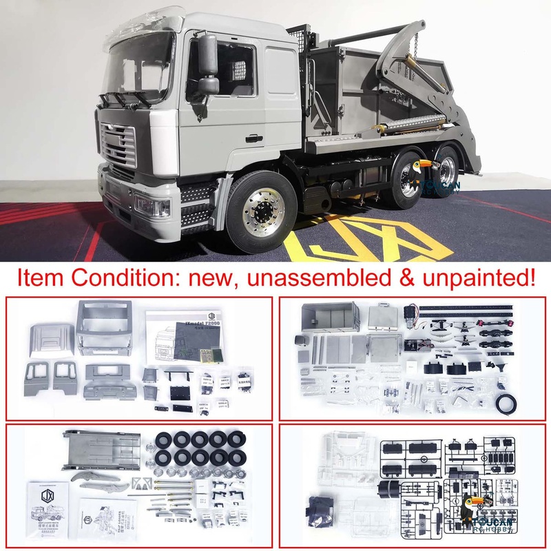 JXM Metal 1/14 6X4 VL18U F2000 RC Skip Loader Truck VL18U F2000 Swing Arm Unassembled Unpainted Loaded Cars Model KIT