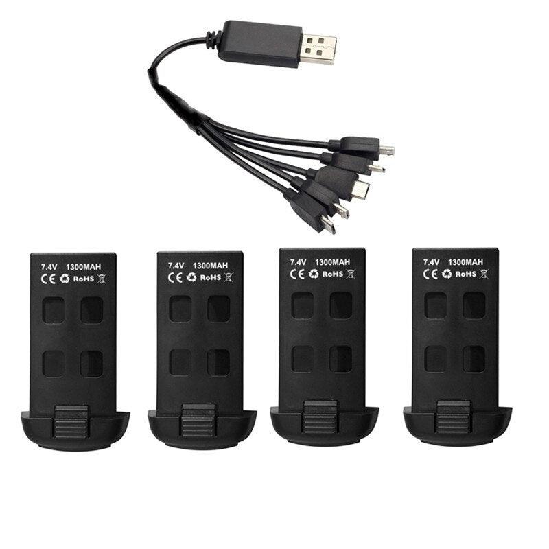 TERANTY 7.4V 1300mAh Lipo Battery and 5-in-1 charger For S166 S167 RC Drone Spare Parts for S167 RC Drone Rechargeable Modular Battery 2pcs