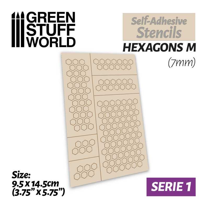 GREEN STUFF WORLD Self-adhesive stencils – Hexagons M – 7mm