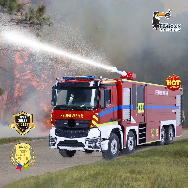 8×4 1/14 RC Fire Fighting Truck Remote Controlled Sprinkler Vehicles Sounds Painted Assembled DIY Red&White