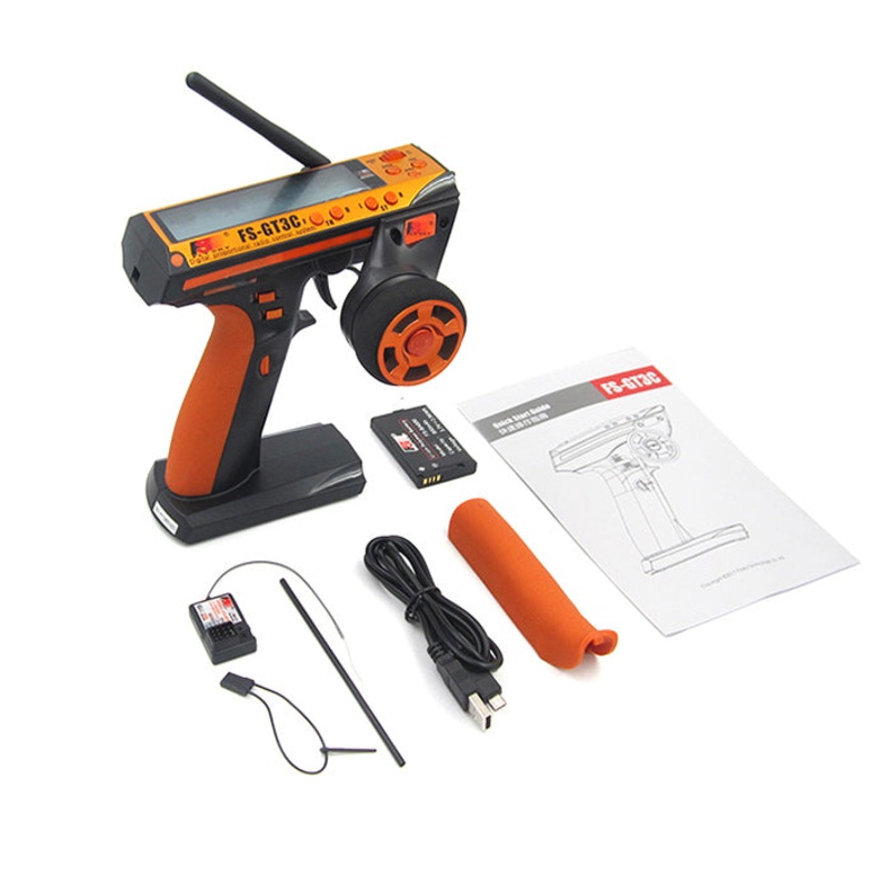 FS-GT3C 3CH Painted Remote Control 2.4GHz Transmitter Radio GR3C Receiver for RC Boat Cars Hobby Model DIY Accessories Orange