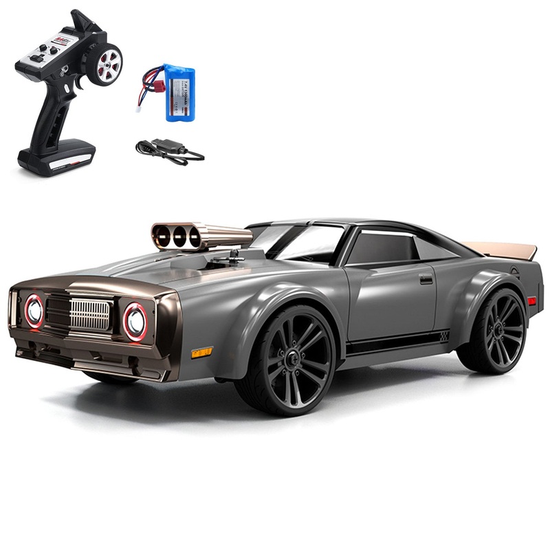 1/16 2.4GHz Remote Control High Speed Drift Car 35km/h 4*4 RC Muscle Car Q142 3Speed RTR Vehicle Brushed Motor LED Angel Eyes Gray