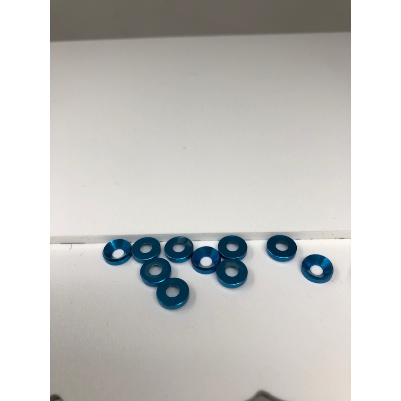 #4 & 3MM Aluminum Counter Sunk Flat Washers 10pcs Blue