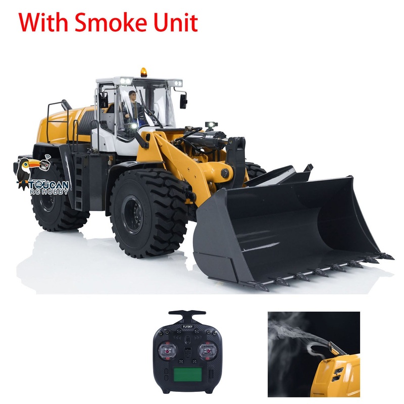XDRC Metal 1/14 RC Hydraulic Equipment Loader 580 Remote Controlled Engineering Vehicle DIY Model Smoke Sound Light Yellow