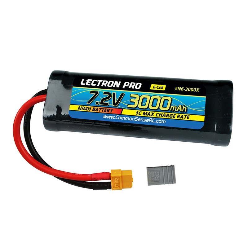 Lectron Pro NiMH 7.2V (6-cell) 3000mAh Flat Pack with XT60 Connector + CSRC adapter for XT60 batteries to popular RC vehicles