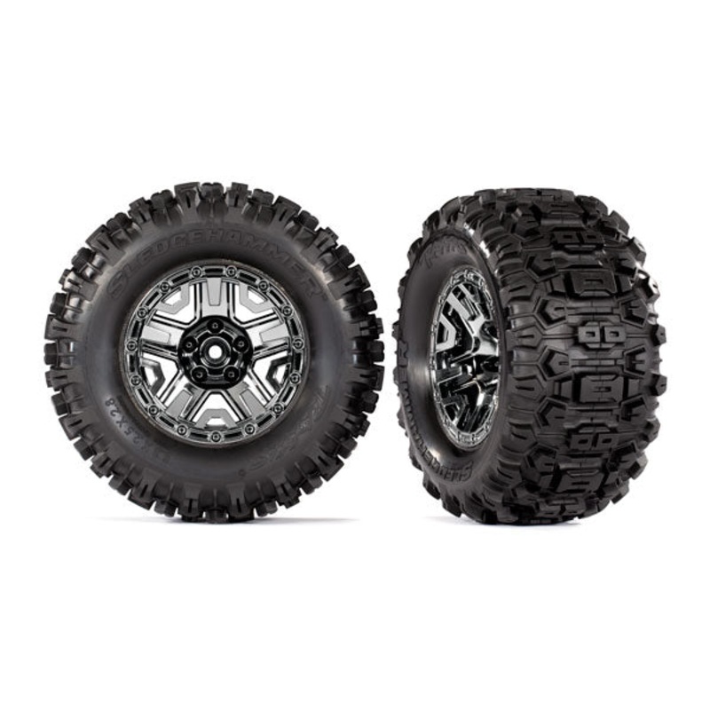 Traxxas Pre-Mounted  Sledgehammer 2.8″ Tires (2) (Black Chrome)