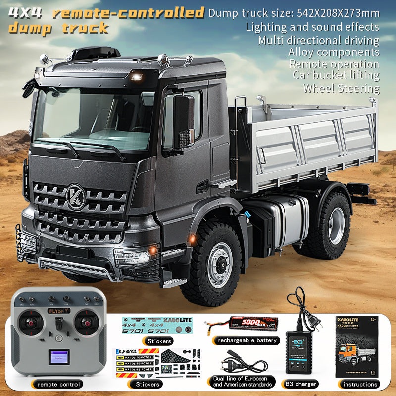 Kabolite 4×4 1/14 Scale RC Dumper Truck 5701 RTR Remote Control Tipper Car With 2-speed Gearbox Light Sound Painted Assembled Gray