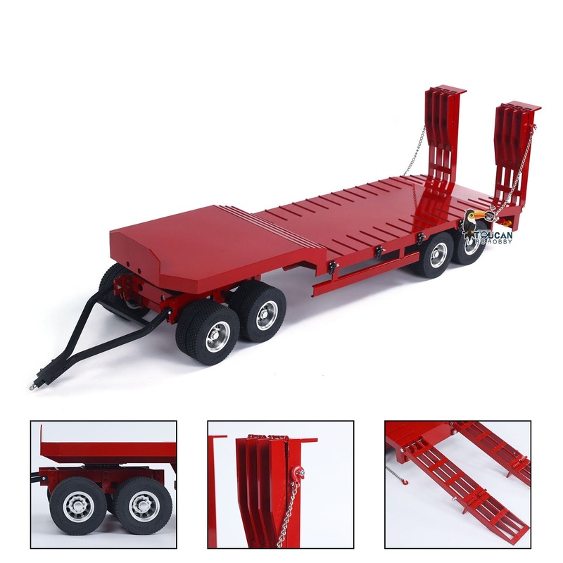 Metal 4-axle Full Trailer for 1/14 RC Tractor Truck Remote Control Car Simulation Hobby Model DIY Electric Tail-board Red