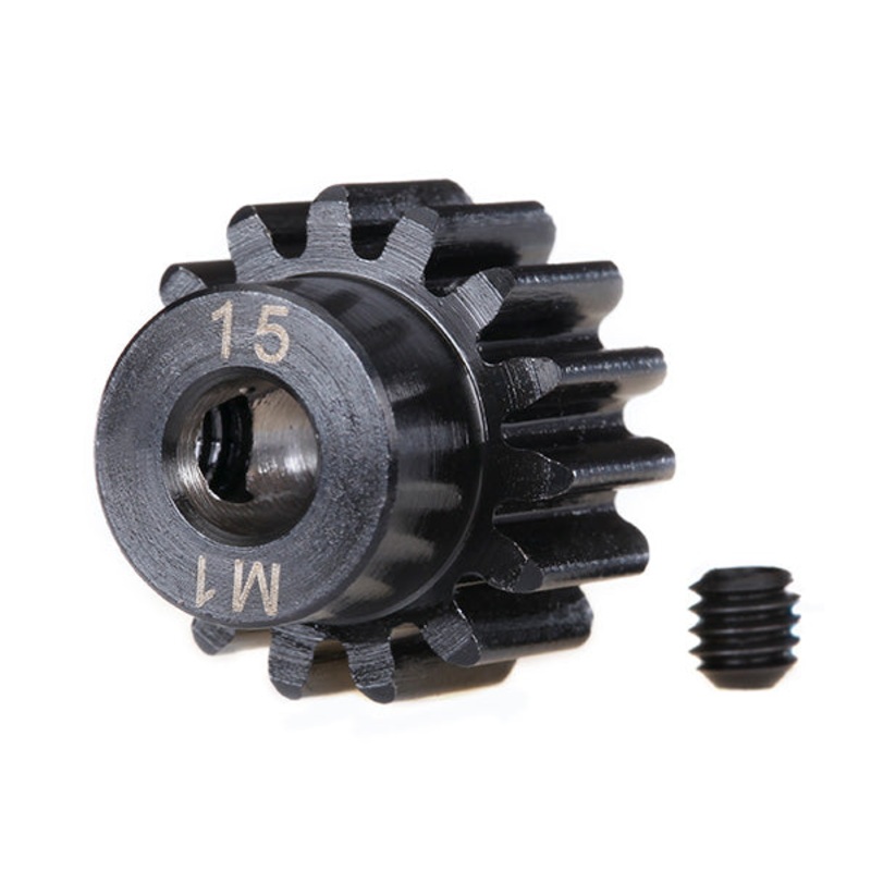 TRAXXAS Gear, 15-T pinion (machined) (1.0 metric pitch) (fits 5mm shaft)/ set screw (for use only with steel spur gears)