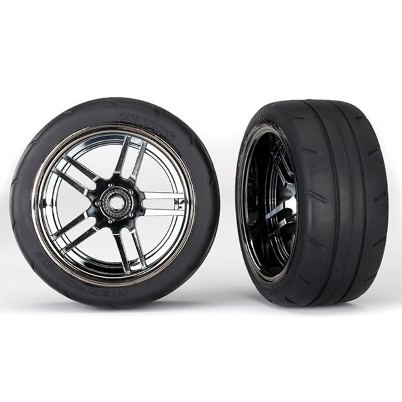 8374 Tires and wheels, assembled, glued (split-spoke black chrome wheels, 1.9″ Response tires) (extr