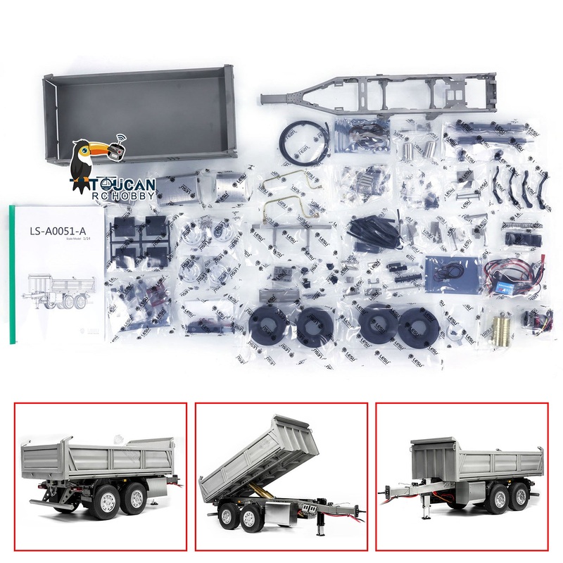 LESU 2-Axle Metal 1/14 RC Hydraulic Full Trailer Remote Control Self-dumping Truck Model DIY Car Optional Versions KIT A