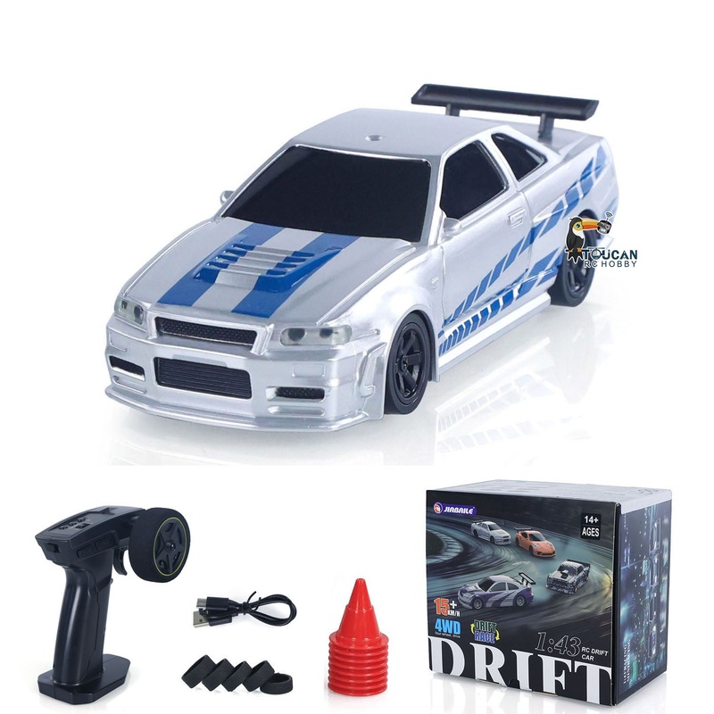 US STOCK 1/43 RC Racing Car R34 Radio Controlled High Speed Drift Vehicle 4WD RTR Mini Car Toy 2.4G Radio Battery Gifts for Children