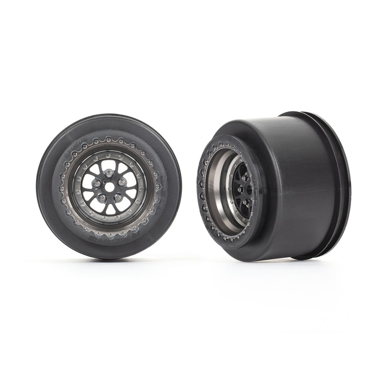 9473A Wheels, Weld satin black chrome (rear) (2) Traxxas Drag Slash