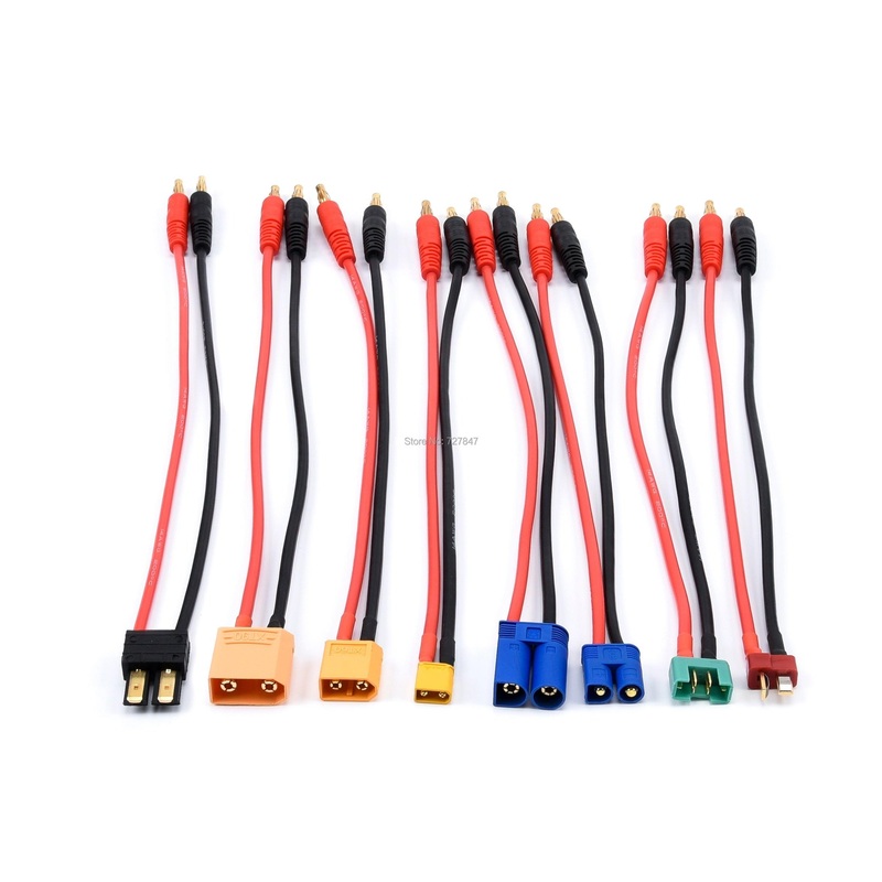 FPV Drone Charge Cable – 20CM EC3 EC5 XT30 XT60 XT90 MPX TRX T Plug Charge Lead to 4.0mm Banana Plugs Charge Cable Silicone Wire 14AWG For Lipo Battery 4.0MM to T-plug Male