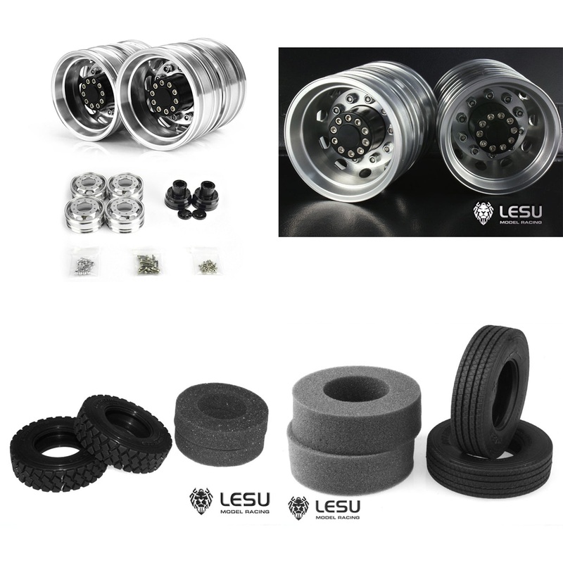 LESU Rear Wheel Metal Hub Rubber Tires Tyres for 1/14 Scale RC Tractor Truck Car KING Remote Control Dumper Tipper 1Pair Wheel Hub A