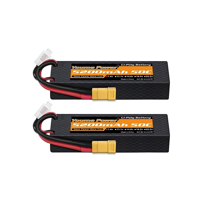 2PCS Youme Lipo 2S Battery 7.4V 5200mah – Hard Case 50C XT60 T  XT90 XT150 EC3 EC5 for RC Helicopter Airplane Boat Quadcopter T plug China